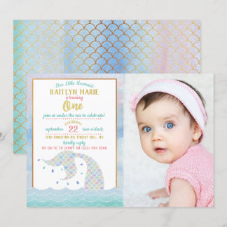 Chic Rainbow Watercolor Meerjungfrau 1. Geburtstag Einladung