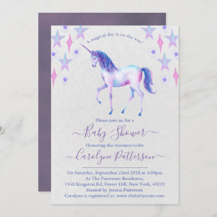 Chic Rainbow Watercolor Unicorn Kinderdusche Einladung