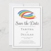 Chic Rainbow Wave farbenfrohe LGBT Save The Date (Vorderseite)