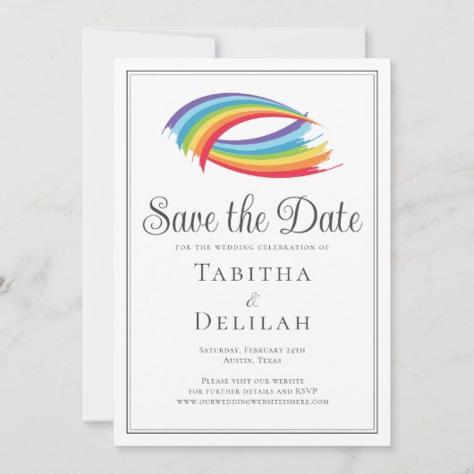 Chic Rainbow Wave farbenfrohe LGBT Save The Date (Vorderseite)