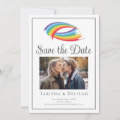 Chic Rainbow Wave LGBT Couple Foto Save The Date (Vorderseite)