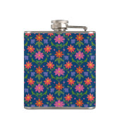 Chic Rangoli Blume Polka Dots auf Blue Hip Flask Flachmann (Rückseite)