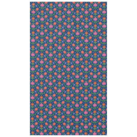 Chic Rangoli Blume Polka Dots auf Blue Tablecloth Tischdecke (Vorderseite)