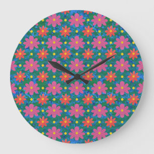 Chic Rangoli Blume, Polka Dots Round Wall Clock Große Wanduhr