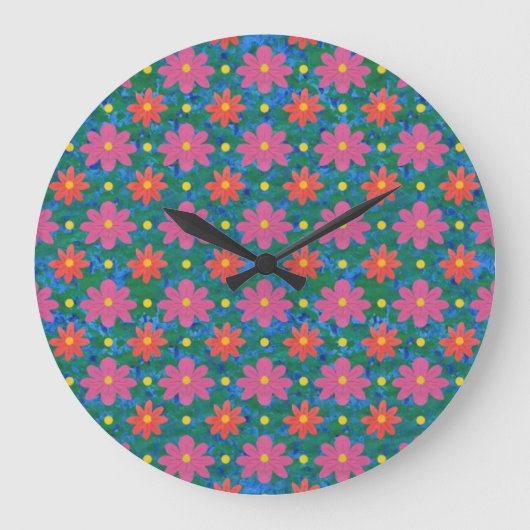 Chic Rangoli Blume, Polka Dots Round Wall Clock Große Wanduhr (Vorderseite)