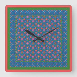Chic Rangoli Blume, Polka Dots Square Wall Uhr