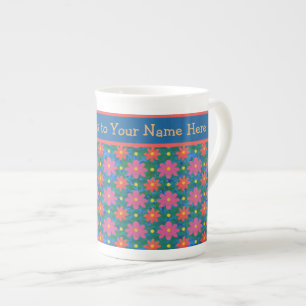 Chic Rangoli Blumenmuster und Polka Dots, blau Porzellantasse