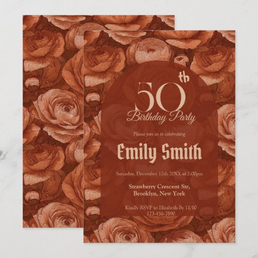 Chic Ranunculus Fantasy 70Th Birthday Einladung (Vorne/Hinten)