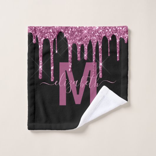 Chic Raspberry Driving Glitzer Monogram Name Badhandtuch Set (Waschlappen)