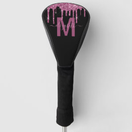 Chic Raspberry Driving Glitzer Monogram Name Golf Headcover