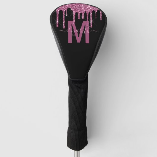 Chic Raspberry Driving Glitzer Monogram Name Golf Headcover (Vorderseite)