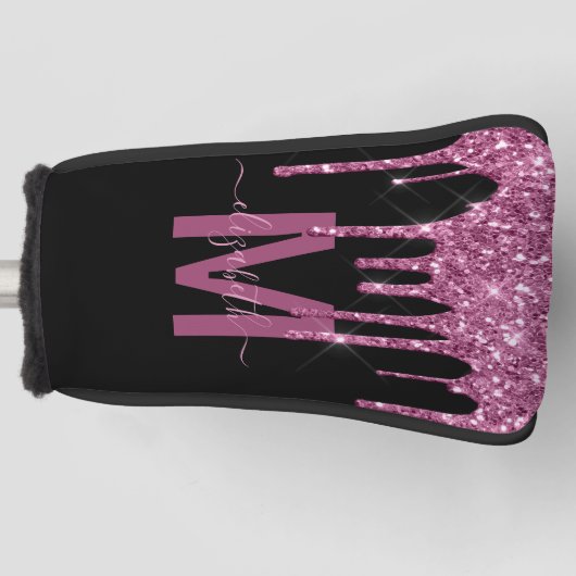 Chic Raspberry Driving Glitzer Monogram Name Golf Headcover (Vorderseite)