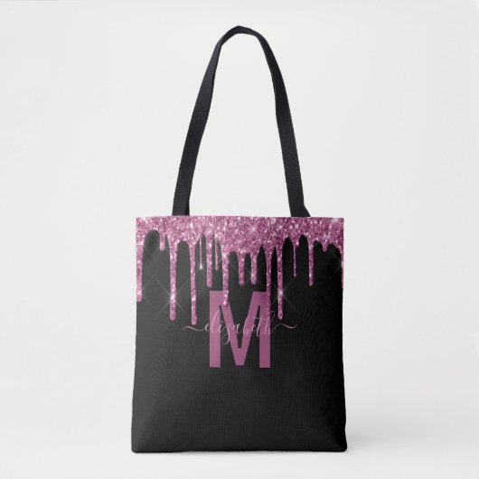 Chic Raspberry Driving Glitzer Monogram Name Tasche (Vorderseite)