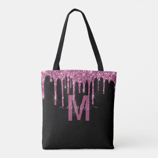 Chic Raspberry Driving Glitzer Monogram Name Tasche (Rückseite)