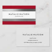 Chic raue IMITAT silberne Streifen-rotes modernes Visitenkarte (Vorne/Hinten)