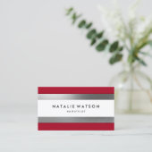 Chic raue IMITAT silberne Streifen-rotes modernes Visitenkarte (Stehend Vorderseite)