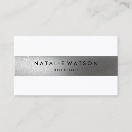 Chic rauer IMITAT silberner Streifen-weißes Visitenkarte (Vorderseite)