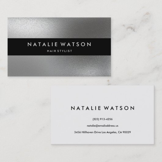 Chic raues IMITAT Silber-Schwarz-Bar-modernes Visitenkarte (Vorne/Hinten)