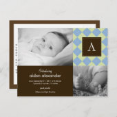 Chic Raute Baby Boy Geburtserklärung Ankündigungspostkarte (Vorne/Hinten)