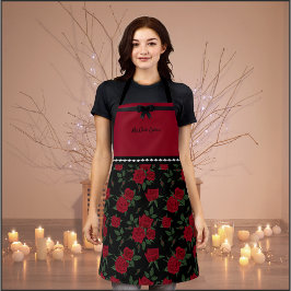 Chic Red and Black Rose Garden Fashion Schürze