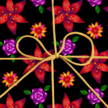 Chic Red and Black Tropical Exotic Floral Pattern