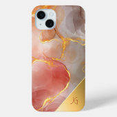 Chic Red and Gold Agate Monogram Case-Mate iPhone Hülle (Rückseite)