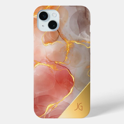 Chic Red and Gold Agate Monogram Case-Mate iPhone Hülle (Rückseite)