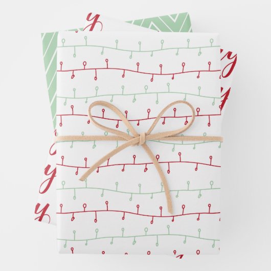 Chic Red and Gold Frohe Weihnachten Zickzack Light Geschenkpapier Set (Beispiel)