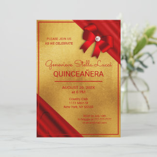 Chic Red and Gold Quinceñera Party Einladung