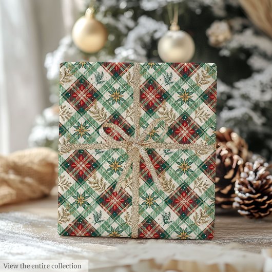 Chic red and green watercolor gingham festive wrap geschenkpapier