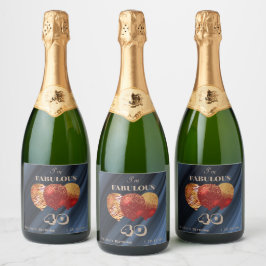 Chic Red Balloons Gold & Glitzer Fabulous Geburtst Schaumweinetikett