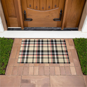 Chic Red Beige Schwarz-weiße Karierte Streifen Mus Fußmatte