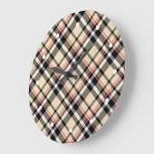 Chic Red Beige Schwarz-weiße Karierte Streifen Mus Große Wanduhr (Winkel)