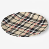 Chic Red Beige Schwarz-weiße Karierte Streifen Mus Pappteller (Schrägansicht)