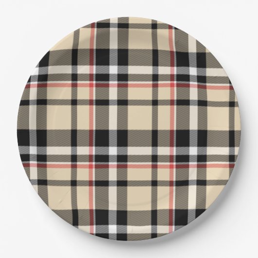 Chic Red Beige Schwarz-weiße Karierte Streifen Mus Pappteller (Vorderseite)