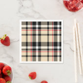 Chic Red Beige Schwarz-weiße Karierte Streifen Mus Serviette (Beispiel)