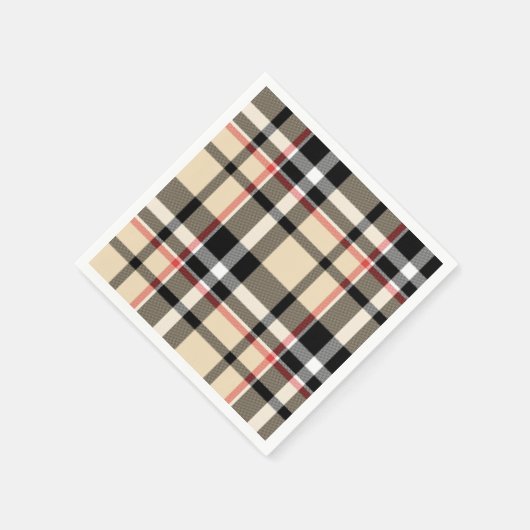 Chic Red Beige Schwarz-weiße Karierte Streifen Mus Serviette (Ecke)