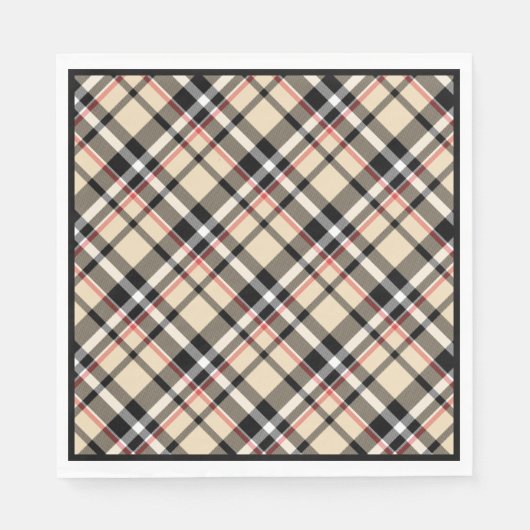 Chic Red Beige Schwarz-weiße Karierte Streifen Mus Serviette (Vorderseite)