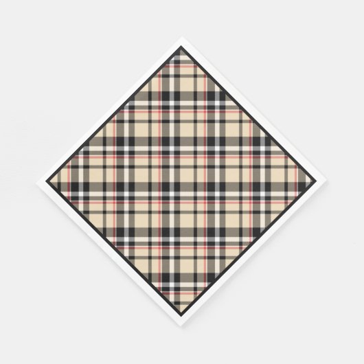 Chic Red Beige Schwarz-weiße Karierte Streifen Mus Serviette (Ecke)