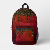 Chic Red Black and Gold Glitzer Tropfen Monogramm Bedruckter Rucksack (Vorderseite)
