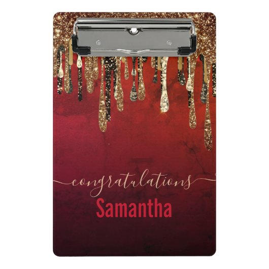 Chic Red Black and gold Glitzer Tropfen Monogramm Mini Klemmbrett (Vorderseite)