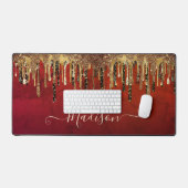 Chic Red Black and Gold Glitzer Tropfen Monogramm Schreibtischunterlage (Tastatur & Maus)