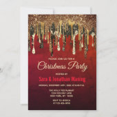 Chic Red Black and Gold Glitzer Tropfen Weihnachte Einladung (Vorderseite)