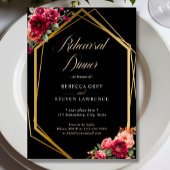 Chic Red Black Blues Hochzeit Probe Dinner Einladung