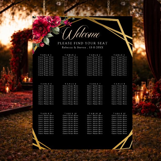 Chic Red Black Blues Hochzeitskarte Poster