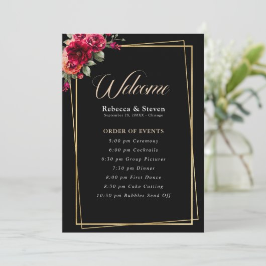 Chic Red Black Blues Hochzeitsprogramm Programm (Stehend Vorderseite)