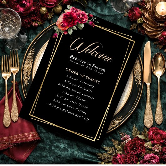 Chic Red Black Blues Hochzeitsprogramm Programm