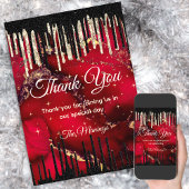 Chic red black dripping Glitzer monogram Vielen Da Karte