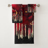 Chic red black drippings Glitzer monogram Badhandtuch Set (Insitu)