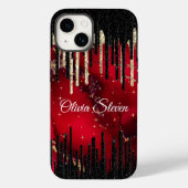 Chic red black drippings Glitzer monogram Case-Mate iPhone Hülle (Rückseite)